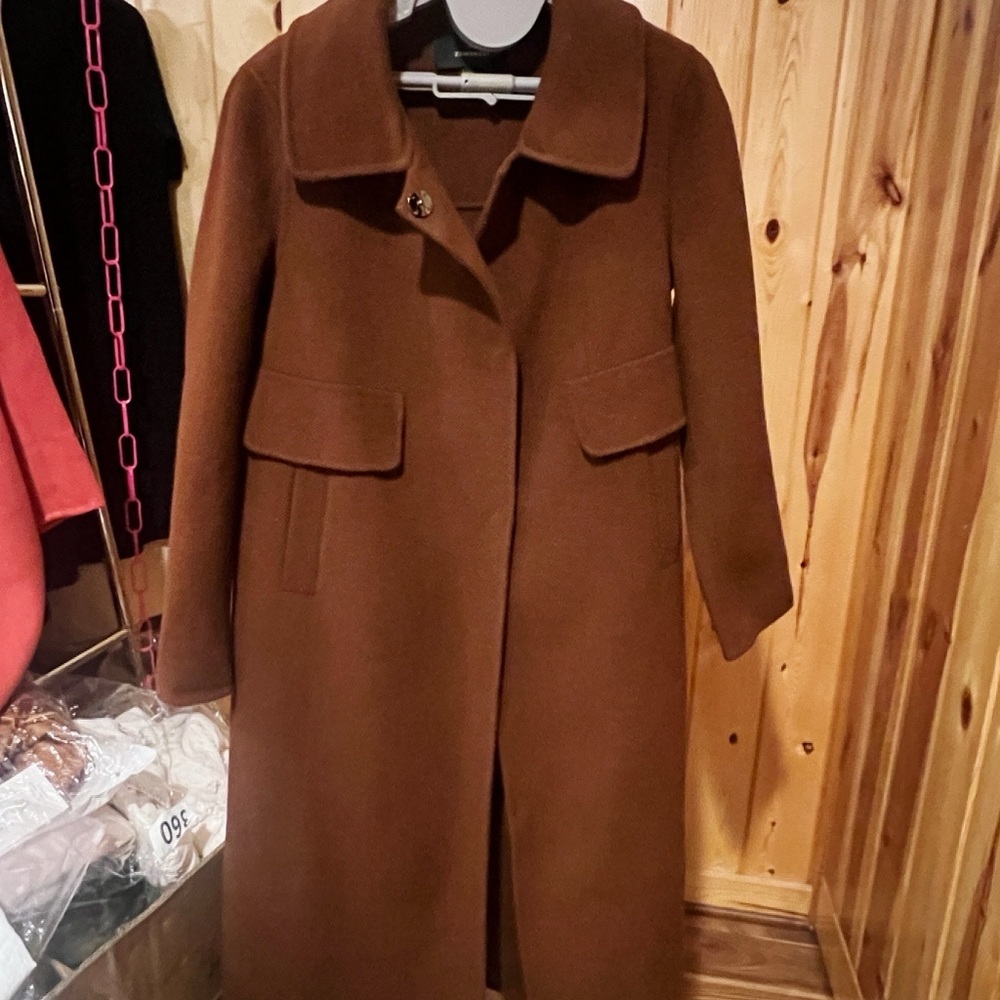 Classic Women's 100% Wool Long Coat in Brown